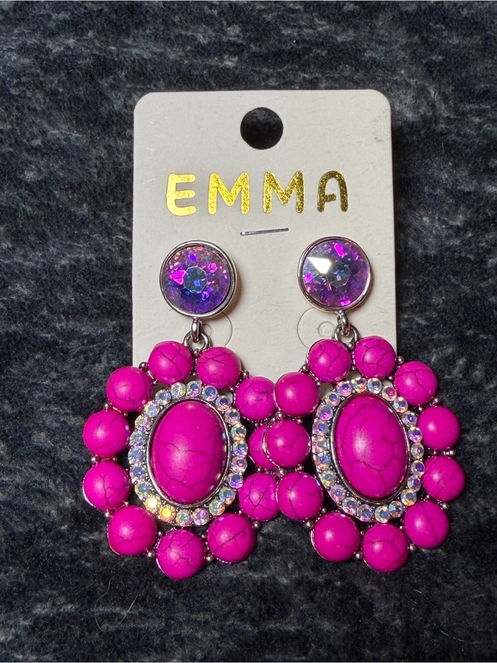 NWT EMMA Fuchsia Stone Rhinestone Statement Dangle Earrings Western Boho